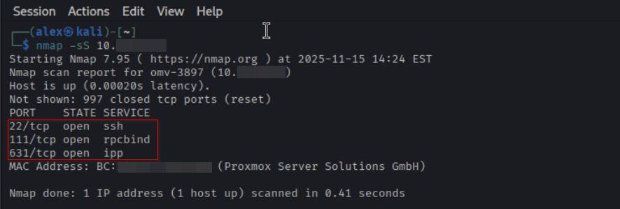 Nmap port scan results
