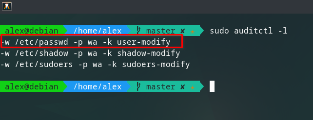 Audit rules list with auditctl