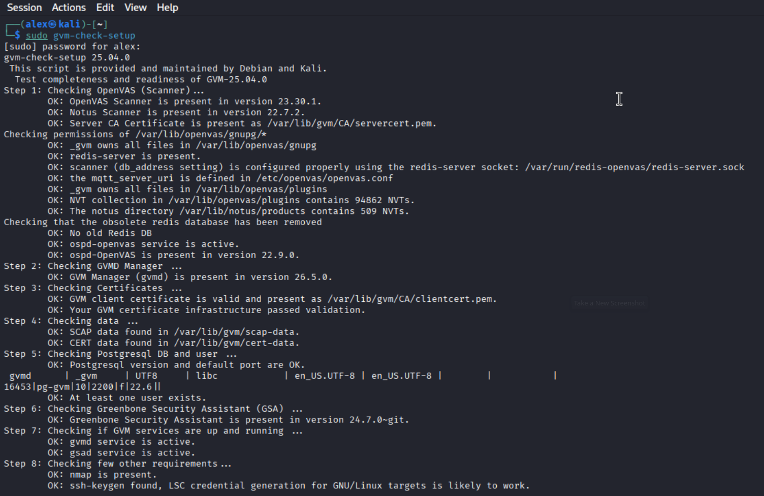 OpenVAS setup status output
