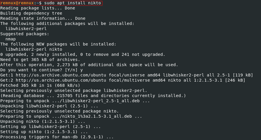 Nikto installation verification