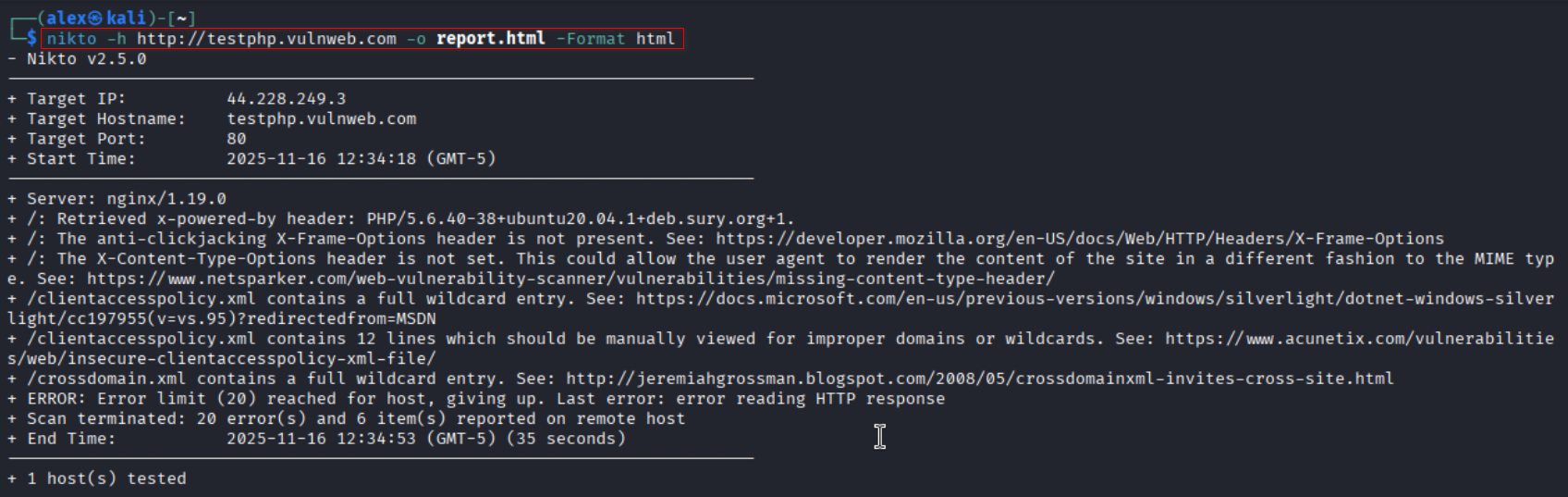Nikto advanced report output