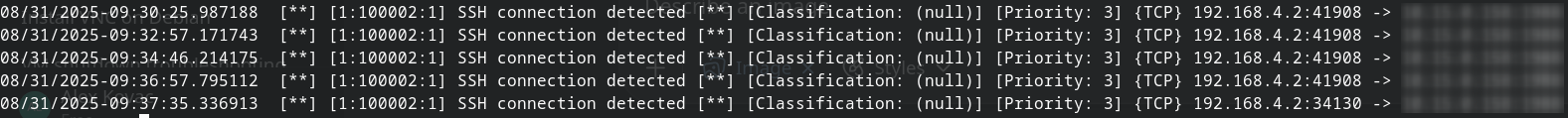 Suricata SSH alert screenshot